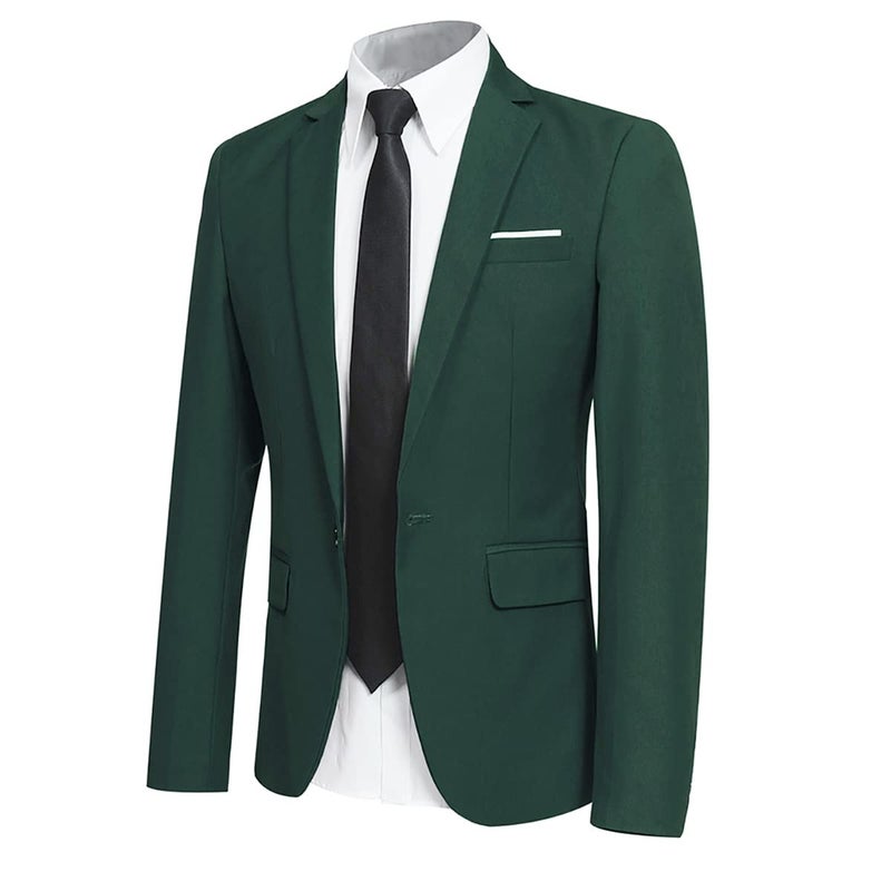 YFFUSHI Men's Slim Fit 2 Piece Suit Solid One Button Casual Formal Wedding Blazer Jacket Pants Set Green - Image 2